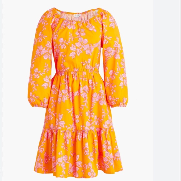 J. Crew Factory Scoop Neck Orange with Pink Floral Dress Size 8 - Picture 1 of 7